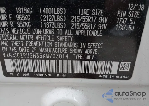 2019 Honda Hr-V Lx z USA, uszkodzony, nr VIN 3CZRU5H35KM703014